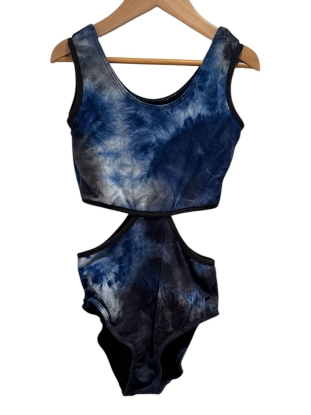CHERYL KIDS blue/white/black leotard (swim?) - size small (approx 7/8)